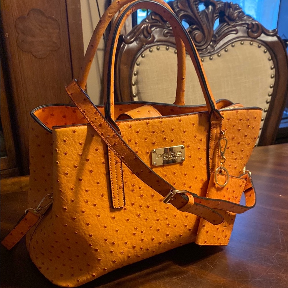 Dooney & Bourke Orange Ostrich-Embossed Satchel with Detachable Strap